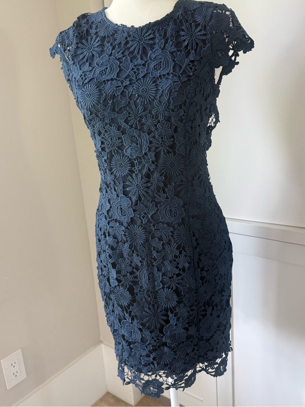 Lulu's Navy Blue Floral Crochet Midi Dress